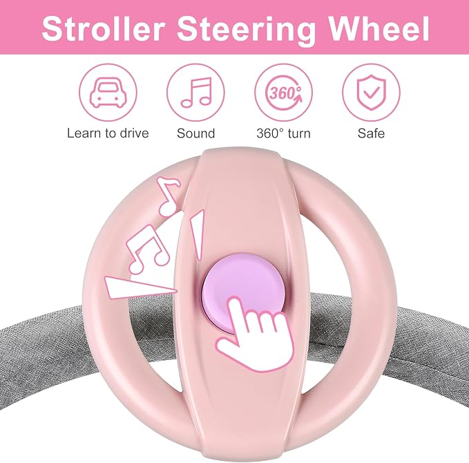 Accmor Stroller Steering Wheel Toy, Steering Wheel for Shopping Carts | Simulated Steering Wheel Universal Detachable Pretend Driving Funny Stroller Toy Attachment