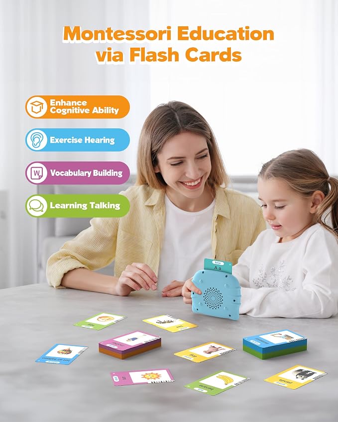 Airbition Talking Flash Cards for Toddlers Ages 1‑4, 510 Words English Blue | Montessori Language Learning Toys with 31 Themes, Children's Sensory Toys, Pocket Speech Therapy Device for Children