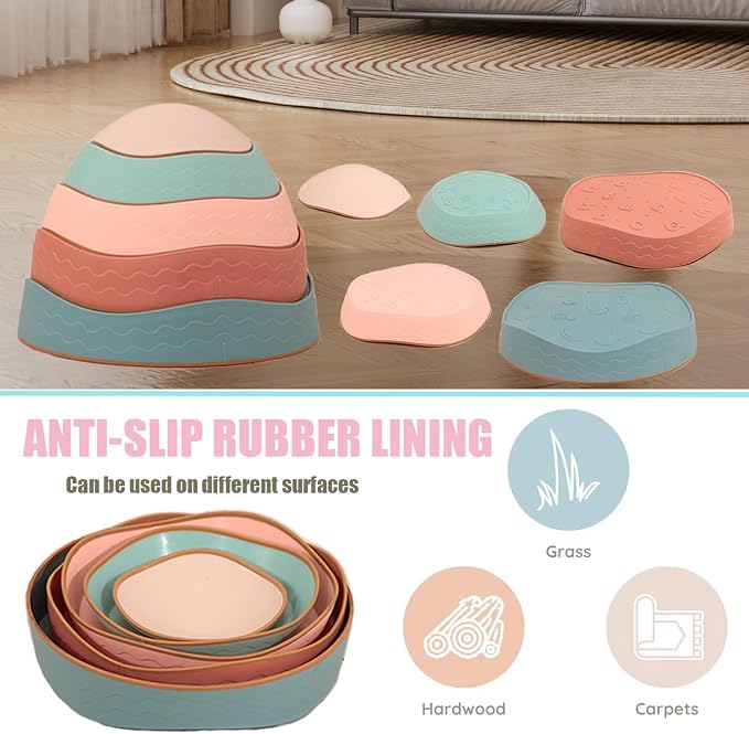 Fanboxk Stepping Stones for Kids,Non-Slip Toddler Sensory Toy | Sensory Balance Stepping Stones for Promoting Toddler Balance Coordination Skills,Up to 220 LBS for Indoors or Outdoors Play