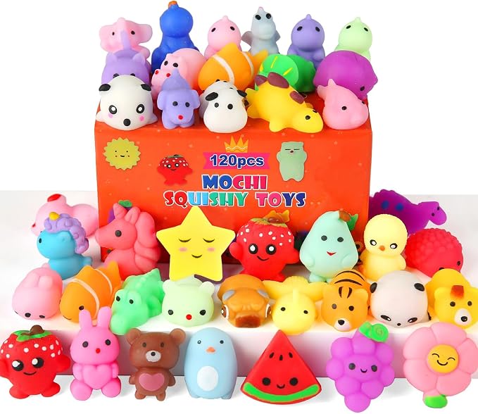 120 Pack Mochi Squishy Toys, Kawaii Mini Squishies Party Favors for Kids | Stress Relief Fidget Sensory Toys, Treasure Box Toy Classroom Prizes, Birthday Xmas Gift Easter Pinata Goodie Bag Stuffers
