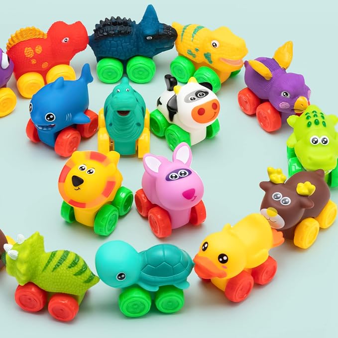 JOYIN Animal Cars, Soft Rubber Car Set Toy, Mini Vehicles, Bath Toy Car for Boys and Girls, Summer Beach and Pool Activity Gift, Party Favors for Kids