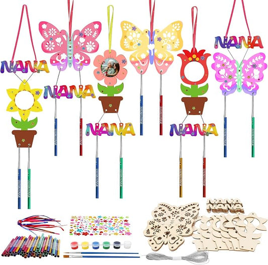 Fennoral 12 Pack Wind Chime Craft Kit for Grandma Make You Own for Nana from Granddaughter Grandson Grandchildren Grandkids Wooden DIY Coloring Mothers Day Art and Craft for Kids