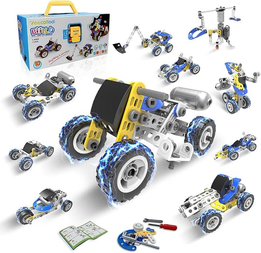 10 in 1 STEM Toys for 5 Year Old Boy, Building Toys for Kids Ages 4-8 5-7 6-8, STEM Engineering Construction Kit with Electric Motor, Educational Science Gift for 5 Year Old Boys