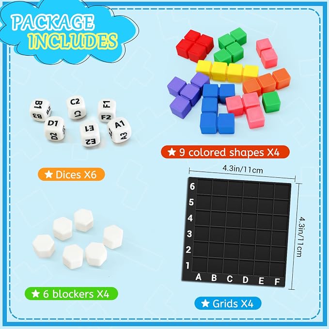 4 Players STEM Puzzle Game The Brain Square with 160000+ Solutions Pattern Matching Blocks Brain Teaser Toy Roll Dice & Race Your Opponent to Fill Grid for Kids Birthday Graduation