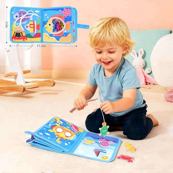 Ocean Busy Book for Toddlers 1-3 Montessori Toys Busy Board for 1 Year Old Boy Gifts Girl Toys Educational Learning Quiet Activity Books Toddler Easter Basket Stuffers Travel Toys Sea Animals