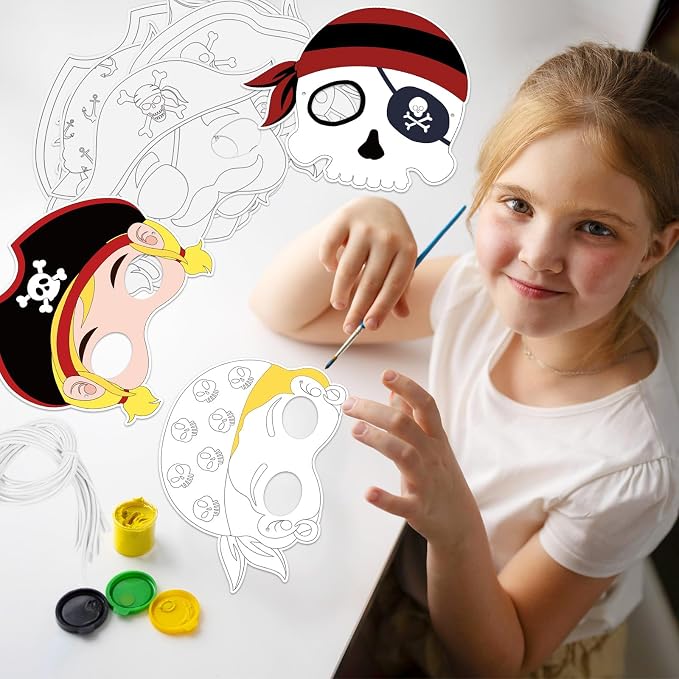 24 Pcs Pirate Crafts for Kids Classroom Color Your Own Pirate Masks | DIY Coloring Art and Craft for Kids Pirate Theme Birthday Party Summer School Craft Project Costume Cosplay Dress Up Activity