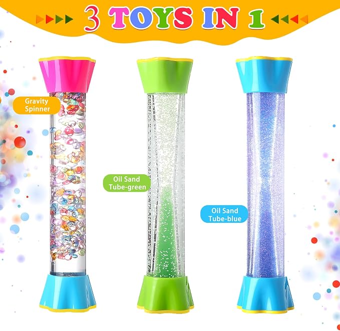 Sensory Fidget Tubes - Stocking Stuffers for Kids & Adults - Liquid Motion Bubbler Sensory Toys - Kids Stocking Stuffers - Colorful Bubble Fidget Toy for Desk & Travel
