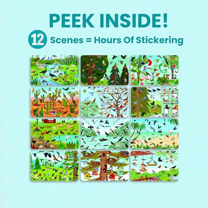 Cupkin Bird Coloring & Sticker Activity Book | 500+ Stickers | Spiral-bound kids craft format with 12 scenes, 12 art pages, side-by-side viewing, and an easy-peel design for ages 2–8