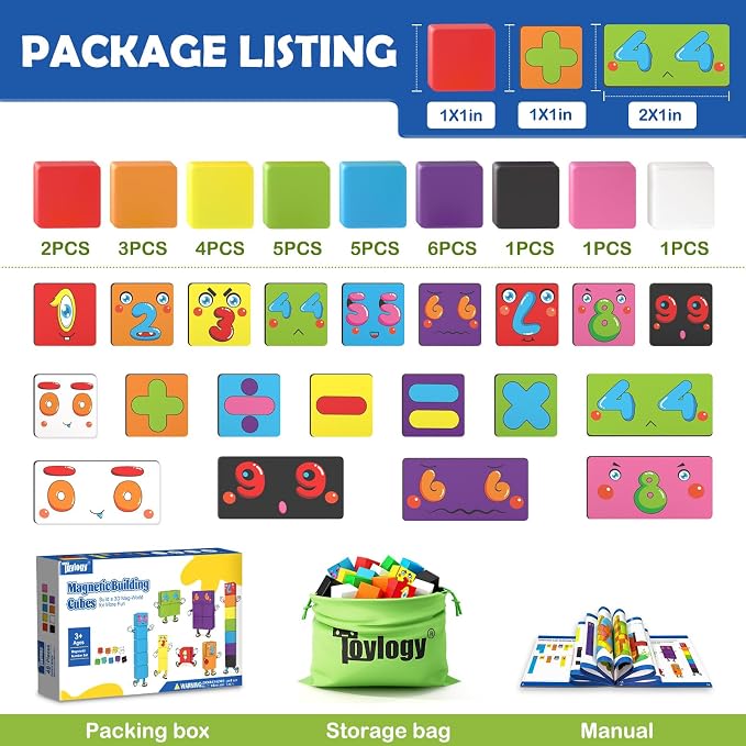 Magnetic Blocks World Number Building Cubes for Toddlers Age 3+ Boys Girls | STEM Educational Sensory Toys, Preschool Learning Toddlers Blocks, Number Games 1-10, Birthday Gifts for Kids Age 3+