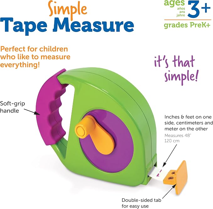 Learning Resources Simple Tape Measure - Kids Construction Toys, Preschool Activities, Pretend Play for Toddlers , Height Measurement Counting Tool, Fine Motor Skills, Homeschool