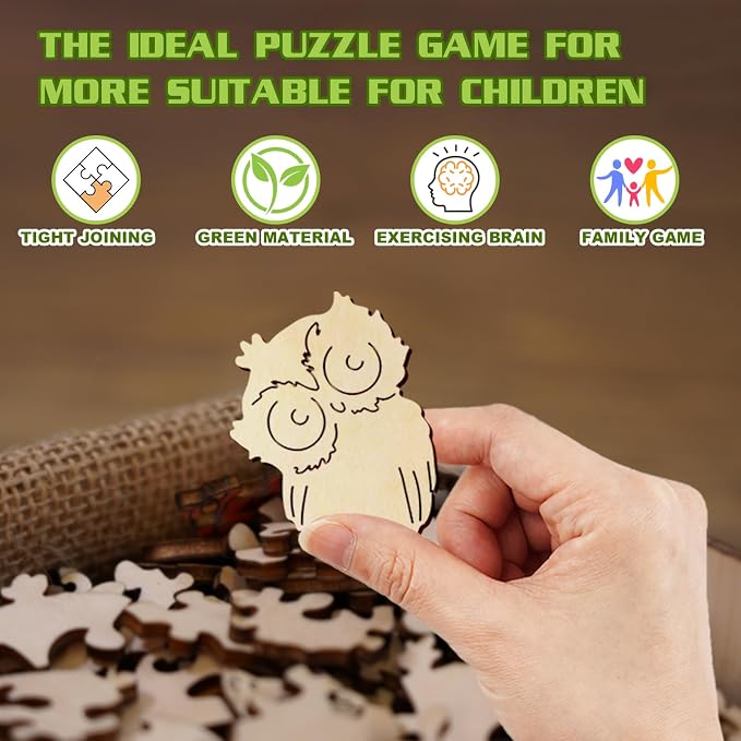 Wooden Puzzles for Kids Ages 6-8 - 50 Pieces Cute Owl Puzzle - Unique Animal Shaped Puzzles Ages 5-8 - Birthday Gift for Kids(11.4x11.4in)‌