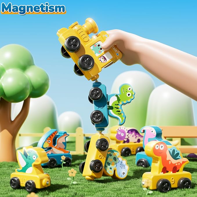 JUKUDAHU Magnetism Toys Dinosaur Train Set for Toddlers 3 4 Years Old | Dinosaur Toys for Kids, Color Sorting Toy, Preschool Educational Learning Activities, Birthday Gifts for Boys Girls