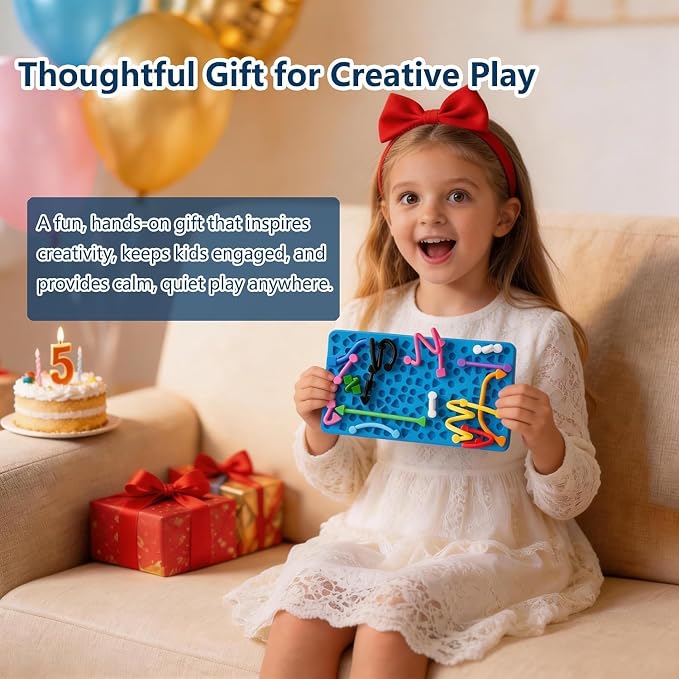 Silicone Sensory Board Fidget Toy Kids ADHD Anxiety 12 Strings Travel Bag | Food grade odorless silicone quiet compact handheld helps train kids fine motor skills for classroom car travel calming