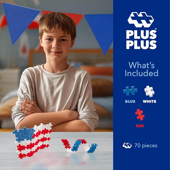 PLUS PLUS Patriotic Mix Tube - Mini Interlocking Building Blocks Set | Roadtrip Essentials for Kids, Sensory Bin Fillers, Math Manipulatives, Classroom Must Haves, Kids Airplane Activities