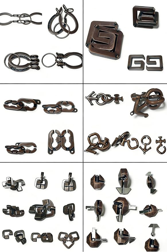 AHYUAN 32Pcs Metal Brain Teaser Puzzles Cast Steel Teasers Puzzle for Kids Teens Magic Puzzles Games Toys IQ Education Smart Logic Test Toy Fidget Toys Party Favors for Kids Adults Challenge