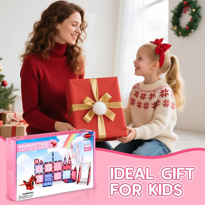 Magnetic Tiles for Kids Age 4-8 with Dragon, 36 Piece Princess Castle Magnet Tiles for Girls, Movable Dragon Sensory Toys for 3+, Creative Construction Building Set for Class, Xmas Gift for Grandkids