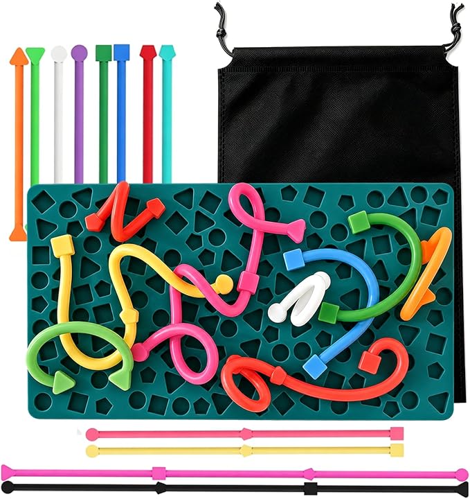 Sensory Activity Board, Sensory Fidget Toys for Kids Toddler, Sensory Toys for Silent, Calming, Focus, Stress Relief, ADHD & Autism, Airplane Travel Essentials Toys with Travel Bag & 12 Strings