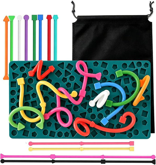 Sensory Activity Board, Sensory Fidget Toys for Kids Toddler, Sensory Toys for Silent, Calming, Focus, Stress Relief, ADHD & Autism, Airplane Travel Essentials Toys with Travel Bag & 12 Strings