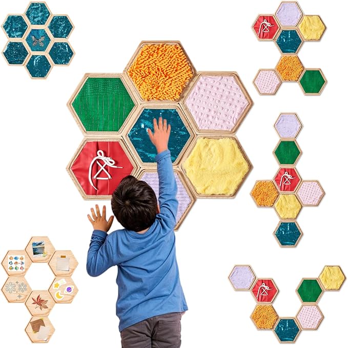24-Piece Wooden Sensory Wall Panels for Kids with Replaceable Texture Pads | Modular Tactile Activity Boards with Texture Pads,Wall Toys for Fine Motor Skills & Sensory Exploration,for Daycare & Home