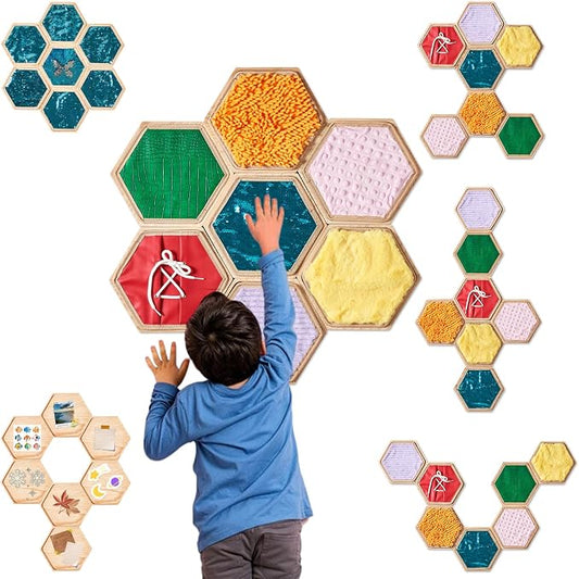 24-Piece Wooden Sensory Wall Panels for Kids with Replaceable Texture Pads | Modular Tactile Activity Boards with Texture Pads,Wall Toys for Fine Motor Skills & Sensory Exploration,for Daycare & Home