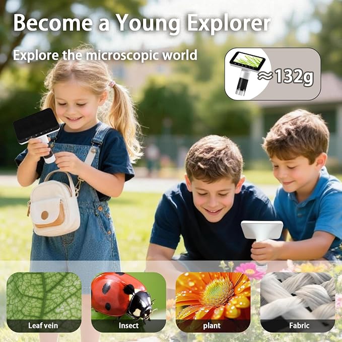 HoverBots Digital Microscope for Kids with 32 GB TF Card | 4.5" Screen Rechargeable Handheld Microscopes, Portable Educational Science Kits for Boys Girls Student Children