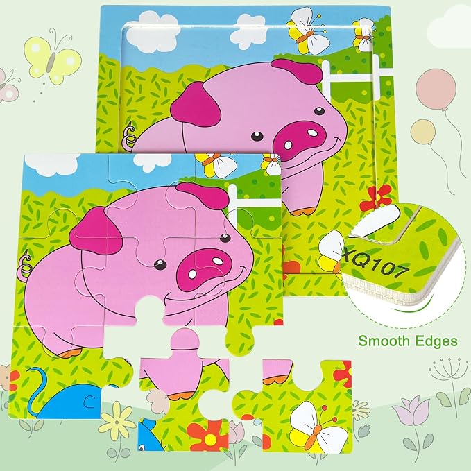 Sealive Wooden Puzzles for Kids Ages 3-5, 6 Pack 9 Piece Animal Puzzle Set | for Toddlers & Preschool Learning, Autism Friendly Travel Activity with Fine Motor Skills, Problem Solving, Independent Play