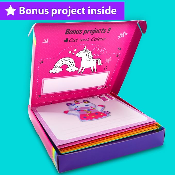 KRAFUN Craft Workshop Kit Ages 3-5 |10 Envelopes, Unicorn & Mermaid | 10 envelope projects: Unicorn, Mermaid, Princess & Llama crafts. Creative educational activities for toddler girls