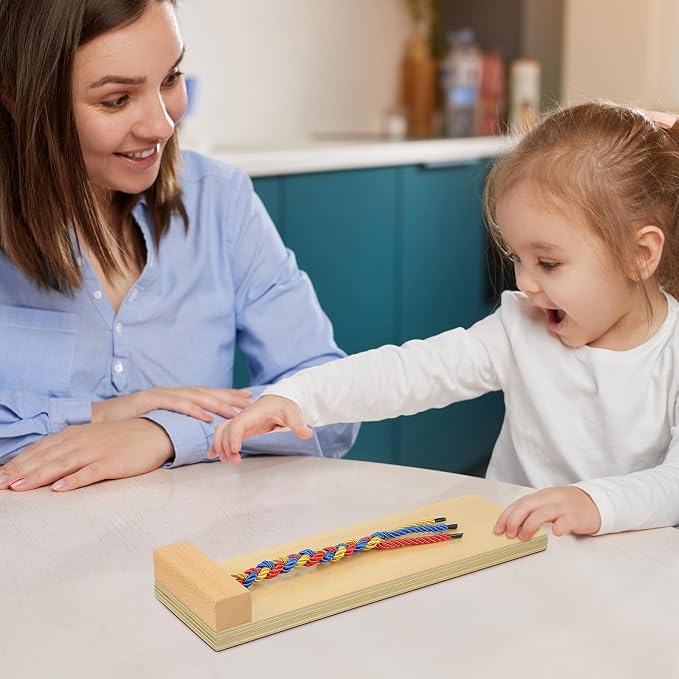WRITWAA Wooden Hair Braiding Kit for Kids, Practice Board | Montessori Learning Activity, Develops Hand-eye Coordination, Fine Motor Skills, Smooth Edges, 11.79 Inch Size, Preschool Use