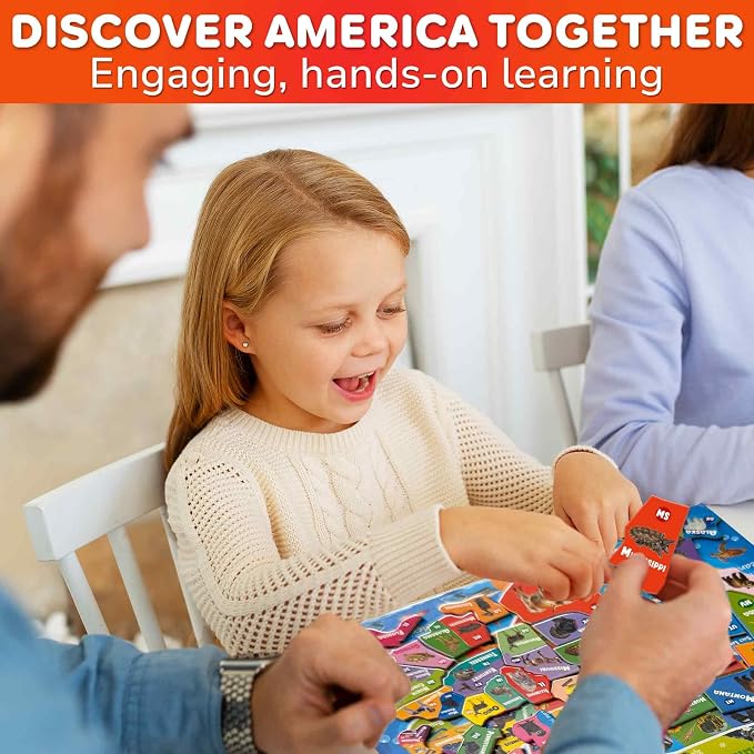Magnetic Puzzles for Kids Ages 4-6 - USA Map Puzzles for Toddlers 3-5 | Montessori Realistic Educational Toys for Kids - United States Geography Learning Games for 5-8 Years Old