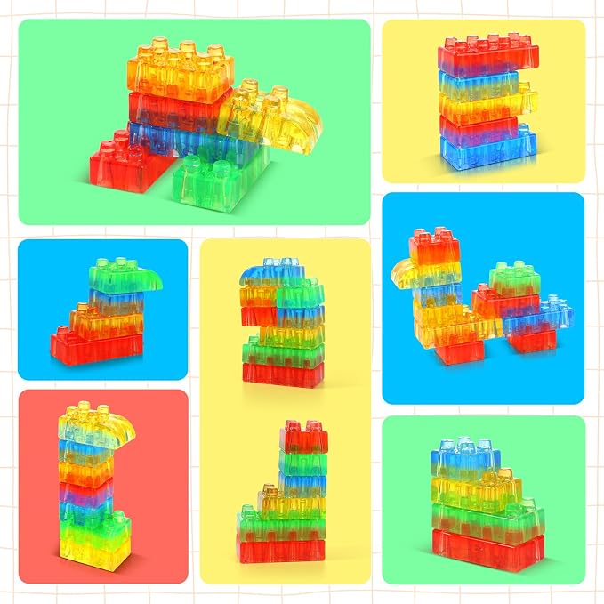 LESONG Sensory Building Toys for Toddlers: 24PCS Squeezable Silicone Stacking Toys – Early Learning Construction Playset for Preschool Manual Skills, Birthday Gifts