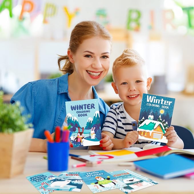 Dvbonike 24Pcs Winter Theme Coloring Books Including Snow Snowman Elk Christmas Tree DIY Art Drawing Patterns Birthday Party Favors Xmas Gifts Home Classroom Activity Supplies for Kids Age 4-8