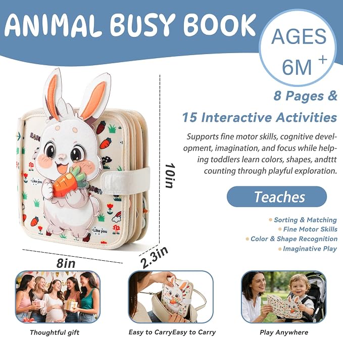 Montessori Busy Book for Toddlers 1-3 – Soft Felt Quiet Book for Sensory & Fine Motor Skills