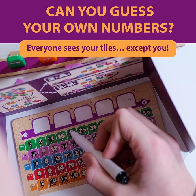 blue orange Got Five! Number Puzzle Strategy Game | Hidden Numbers Logic and Deduction Game | for Kids, Families and Adults | 2 to 4 Players | Ages 8+