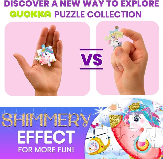 60 Piece Puzzles for Kids Ages 4-6 - 4 Glitter Toddler Puzzles Ages 3-5 | Unicorn, Princess and Animals Jigsaw Puzzles for Children Ages 6-8 - Gift Educational Game for Boys and Girls