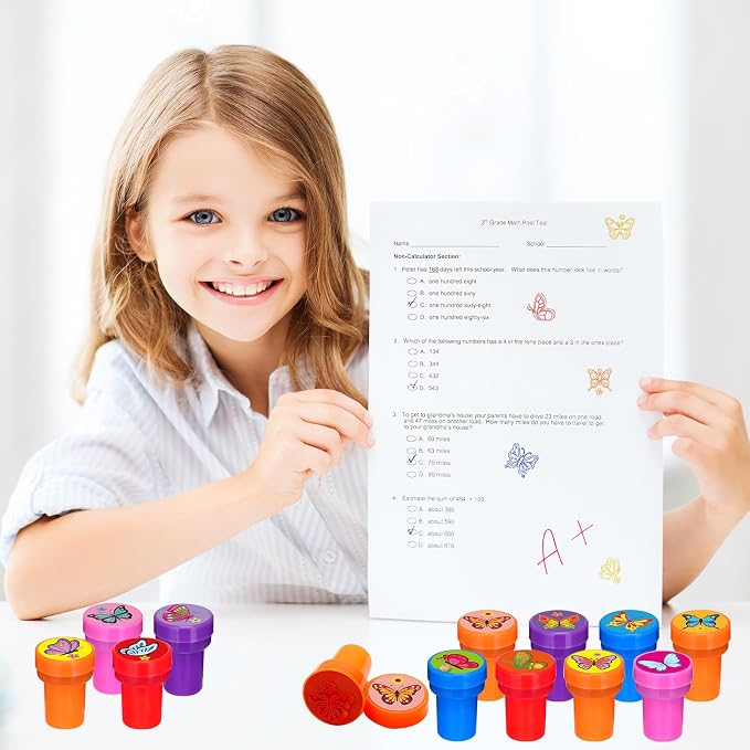 Cinrobiye 24 Pcs Butterfly Stampers Party Favor Set, Cute Butterfly Stamps for Kids Birthday Party, Classroom Rewards, Carnival Prizes, Goody Bag Fillers,Themed Party Supplies