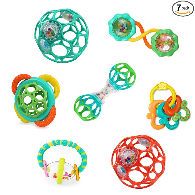 Bright Starts Soothers & Shakers 7pc Gift Set - BPA-Free Baby Rattles, Teethers and Stroller Toys, Unisex, Newborn+