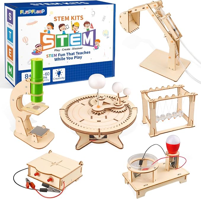 6-in-1 STEM Science Kits for Kids, Wood Arts and Craft Kits, STEM Toys for Boys Girls Age 8-12 5-7 8 10 12 13 14 Gift Idea, 3D Puzzles Building Engineering Model Set