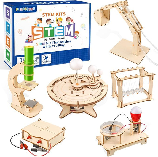 6-in-1 STEM Science Kits for Kids, Wood Arts and Craft Kits, STEM Toys for Boys Girls Age 8-12 5-7 8 10 12 13 14 Gift Idea, 3D Puzzles Building Engineering Model Set