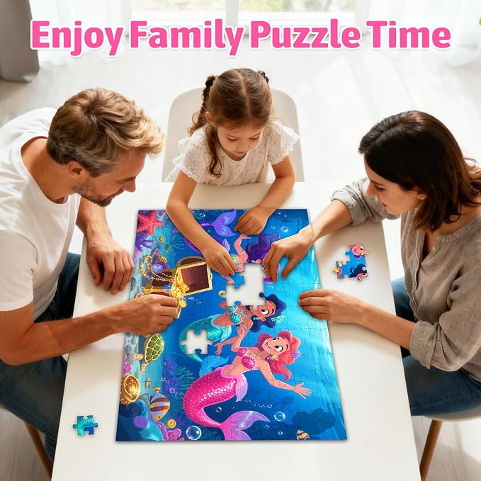 100 Piece Puzzles for Kids Ages 4-6 6-8 8-10, Unicorn Mermaid Fairy Princess Jigsaw Puzzles 100 Pieces Kids Puzzles Ages 3-5 4-6 5-8, Educational Learning Toys Gifts for Girls Boys 4-Pack 15"x10"