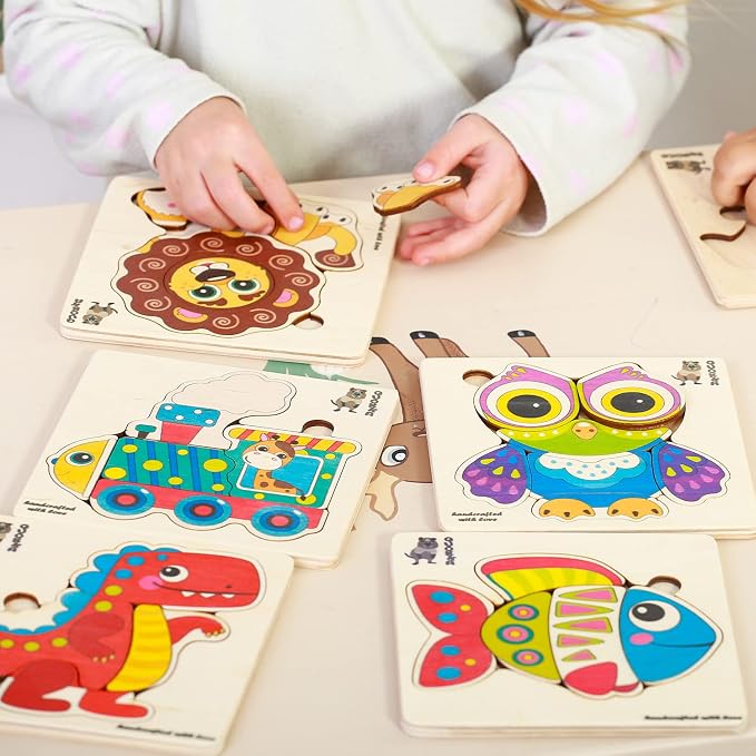 QUOKKA Wooden Puzzles for Toddlers 1-3 – 6XSET Chunky Toddler Puzzles Ages 2-4 – Montessori Animal Toy for Kids 3-5 Year Old – Wood Games Gift for Boys & Girls