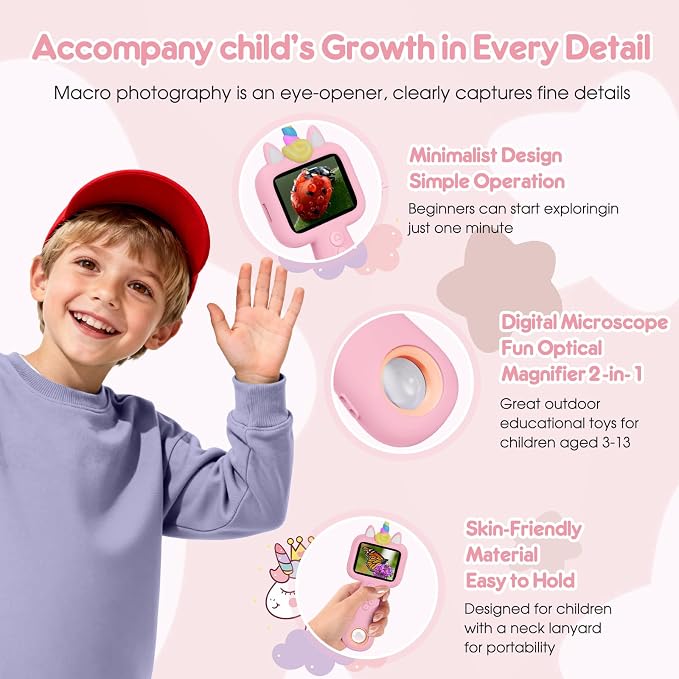 Magnifying, 2.4" Microscope for Kids, 600X-4800X Handheld Digital Miniscope, Portable Pocket Magnification Microscope Photo & Video | Education Toys for Age 3 4 5 6 7 8 9 10 Girls Boys