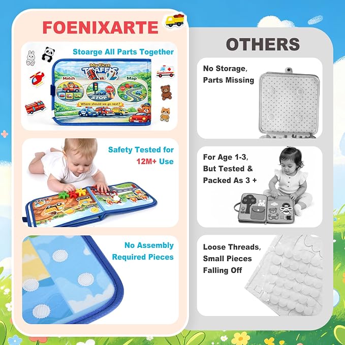 Traffic Busy Book for Toddlers 1-3, Montessori Toys Busy Board, Educational Quiet Activity Book, Toddler Travel Toys for 1 2 3 Year Old Boys Girls, Learning Toy Birthday Gift