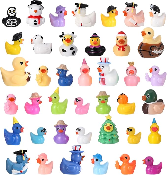 40 Pack Multicolor Mini Resin Ducks, Novelty Holiday Ducks | Tiny Ducks to Hide, Little Ducks Party Favor for Birthday, Graduation, Independence Day, Halloween, Christmas (40 Styles)