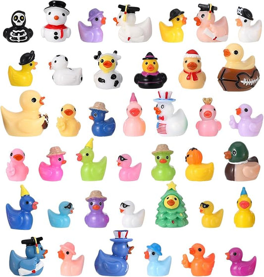 40 Pack Multicolor Mini Resin Ducks, Novelty Holiday Ducks | Tiny Ducks to Hide, Little Ducks Party Favor for Birthday, Graduation, Independence Day, Halloween, Christmas (40 Styles)