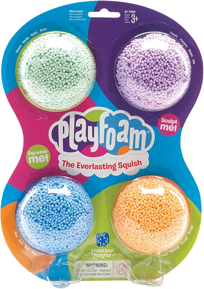 Educational Insights Playfoam Classic 4-pack - Preschool Sensory Toys for Kids, Moldable Squishy Modeling Foam, Fun Foam Slime for Kids 3-5, Mess-Free Toddler Sensory Bin Filler, Play Putty