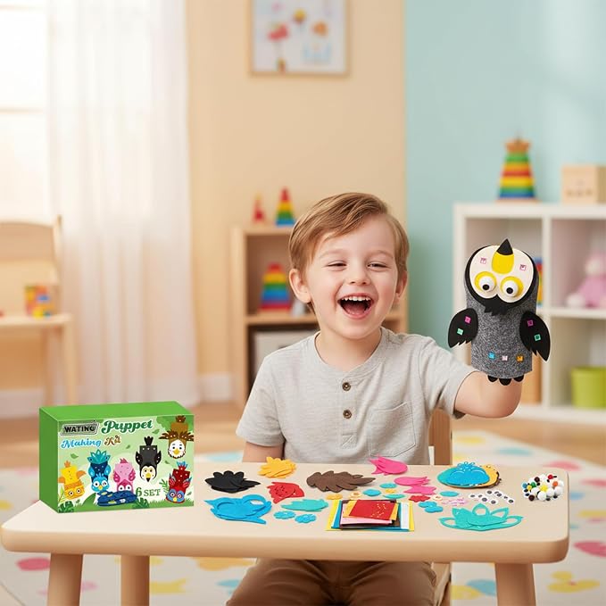 WATINC Hand Puppet Making Kit, Felt Sock Puppet Toys for Kids (Bird A) | 6 Styles, Make Your Own Storytelling & Role Play Crafts, Creative Group Activity, Party Favors & Gifts for Kids Ages 4-8