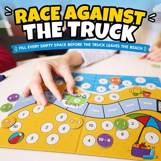 Number Dash Math Games for Kids 5-7, 1st Grade & Kindergarten Board Game | Addition and subtraction Cooperative game, homeschool &, classroom learning, STEM toy for 5+ year old