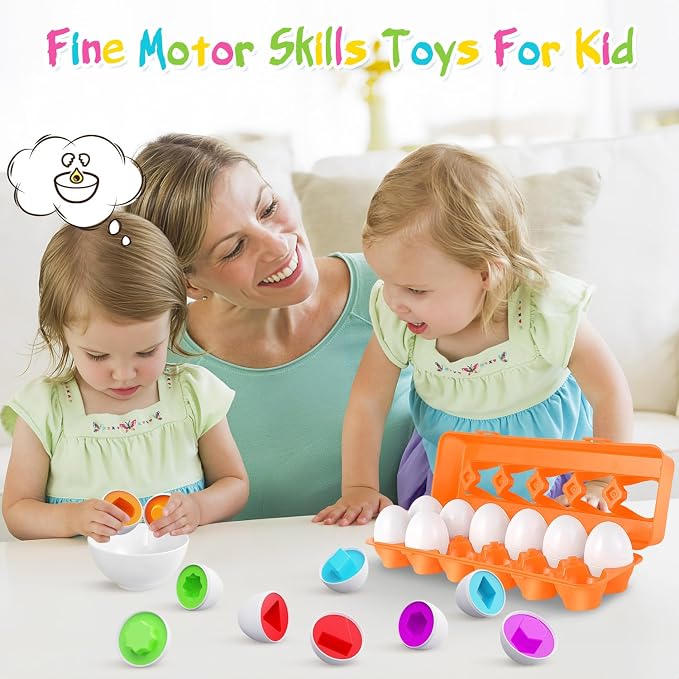 Matching Egg Toy 12 Pcs Develops Toddlers' Color & Shape Recognition Skills | Easter Basket Gift for Boys & Girls, Montessori Travel Toy for Kids 1-3, Fun Sorting Puzzle for Daily Early Education