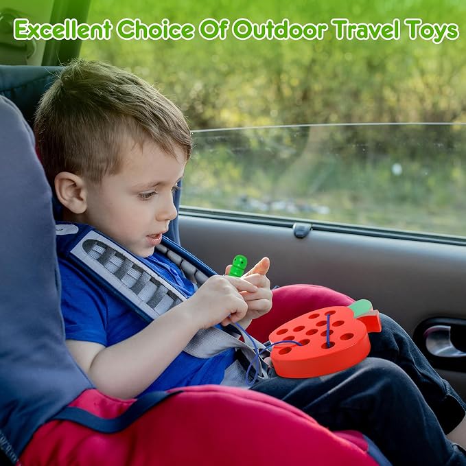 Wooden Lacing Toys for Kids,Car Plane Travel Toys Games Toys Montessori Educational Learning Fine Motor Skills for Boys Girls Ages 3+(3 Pack Threading Toys)