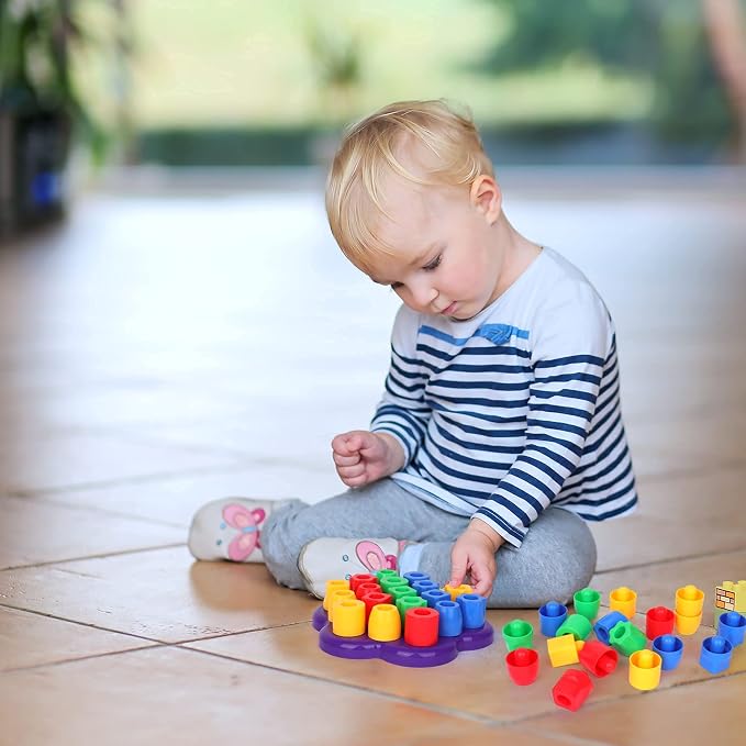 My First Pegs Playset, Large Colored and Fun Shape Stacker Plastic Pegs, Baby and Toddler Peg Board Toys, Play and Learn STEM Toy, Fine Motor Skills, Ages 18m+
